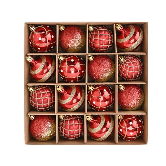 36-Inch Electroplated Christmas Ball Set, Luxurys Electroplated Holiday Balls, 16-Piece Hanging Ornaments with Intricate Geometric Patterns for Tree & Venue Decor