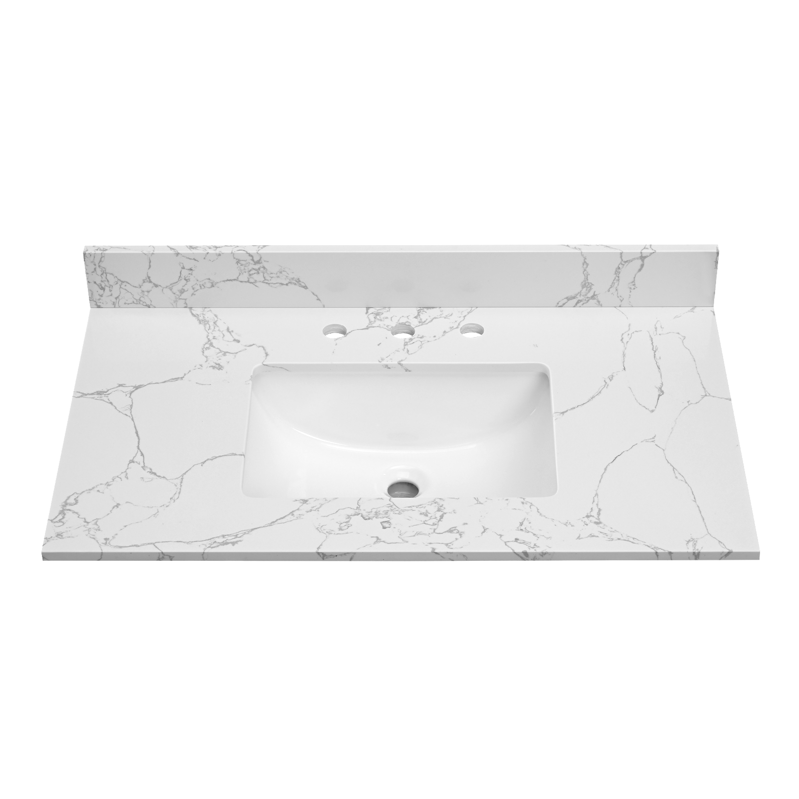 36 Inch Engineered Stone Bathroom Vanity Sink Top, with Undermount Rectangular Middle Sink, Vanity Countertop with 8 inch Faucet Hole Spacing and Backsplash in Lightning White