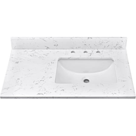 36 Inch Engineered Stone Vanity Top, Carrara White Vanity Sink Top with Rectangular Undermount Right Side Sink, 8 Inch Faucet Hole Spread with Backsplash Bathroom Countertop