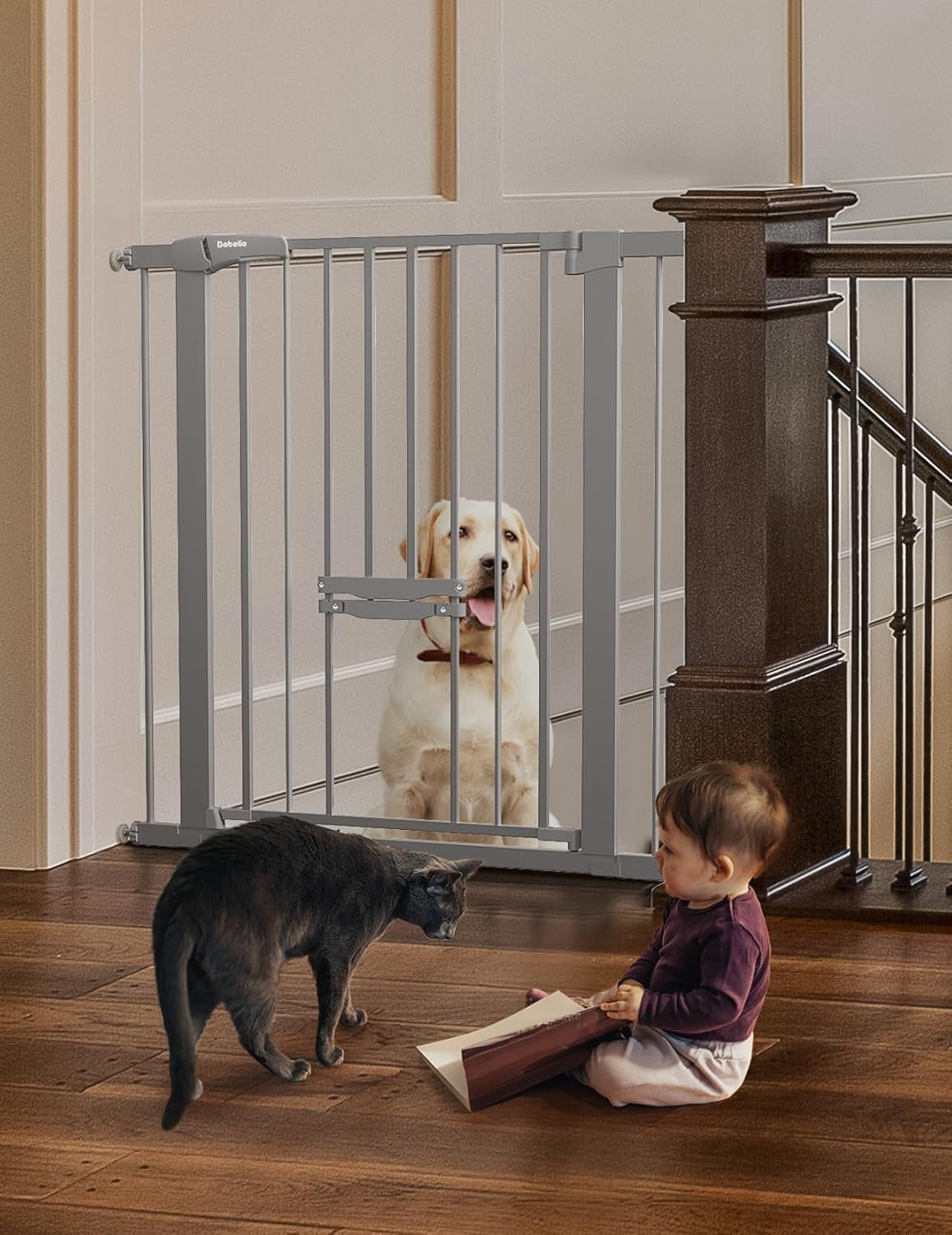 36 Inch Extra Tall Baby Gate with Cat Door, 29.540" Metal Dog Gate
