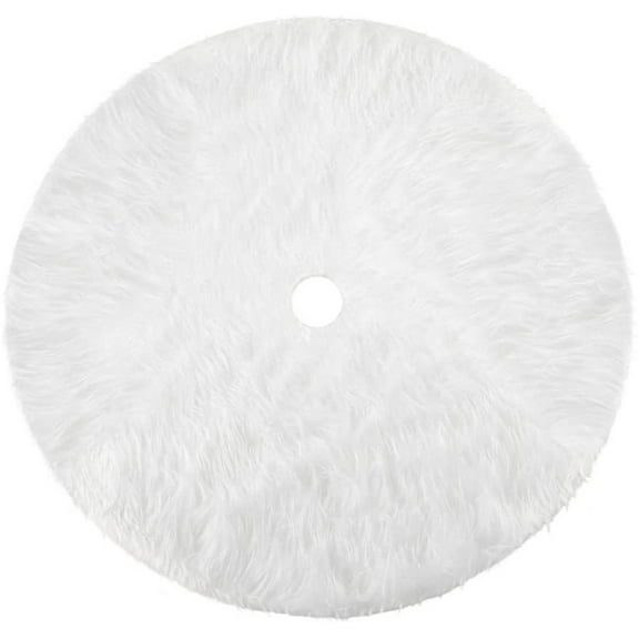 36 Inch Faux Fur Christmas Tree Skirt White Plush Skirt for Merry Christmas Party Christmas Tree Decoration