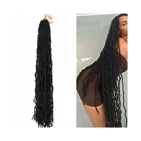 36 Inch Faux Locs Crochet Hair 21Strands/Pack Soft Synthetic Hair 1B# Pre-twsied Long Locs Crochet Braids Curly Wavy Braiding Hair Extension