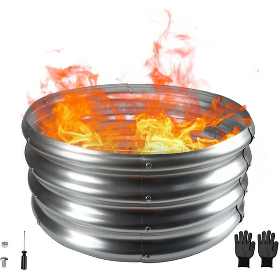 36 Inch Fire Pit Ring, 3 FT Heavy Duty Steel Fire Ring for Outside Wood Burning, Galvanized Fire Pit, Outdoor Fire Pits Accessories for Backyard, Camping, and Bonfire