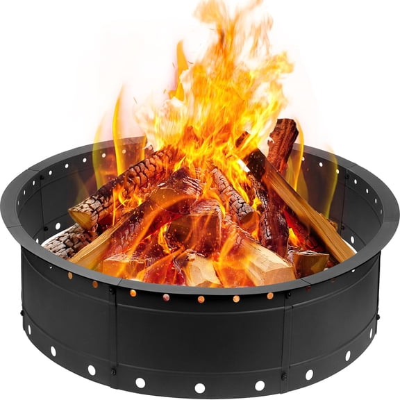 36 Inch Fire Pit Ring Large Outdoor Campfire For Patio Backyard Garden Steel Firepit With Air Vent Efficient & Anti-rust Coating Black