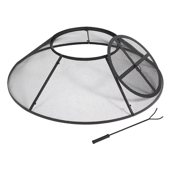 36 Inch Fire Pit Screen, Collapsible Outdoor Mesh Spark Screen with Lid, Heavy Duty Metal Top Cover with Handle for Patio Backyard, Black