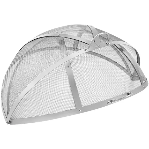 36 Inch Fire Pit Spark Screen Lid Round Metal Cover Easy Opening Stainless Steel Outdoor Patio Backyard Accessories