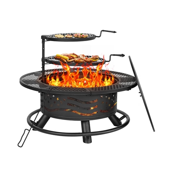 36 Inch Fire Pit Table with 2 Grills, Wood Burning Fire Pits for Outside