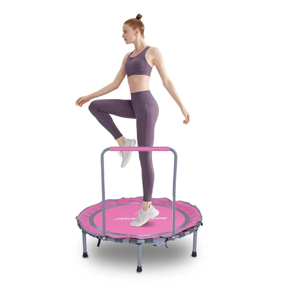 36 Inch Fitness Trampoline for Adults – Quiet Mini Trampoline with Silent Elastic Ropes10-Minute Fat Burning Cardio Workout at Home, Easy Assembly, Pink
