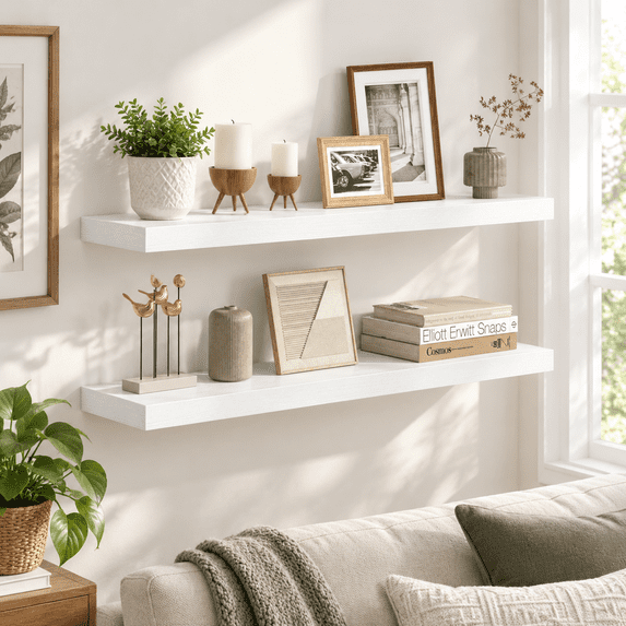36 Inch Floating Shelves For Wall 8 Deep Rustic Wood Set Of 2 Mounted ...