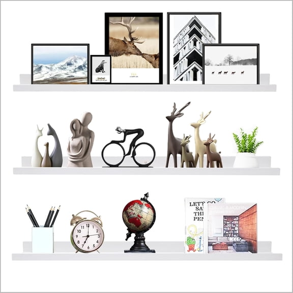 36 Inch Floating Shelves with Ledge White Natural Wood Picture Ledge Shelf 3 Pack Floating Shelf Picture Frame Holder for Bedroom Bathroom Living Room Kitchen Same Sizes