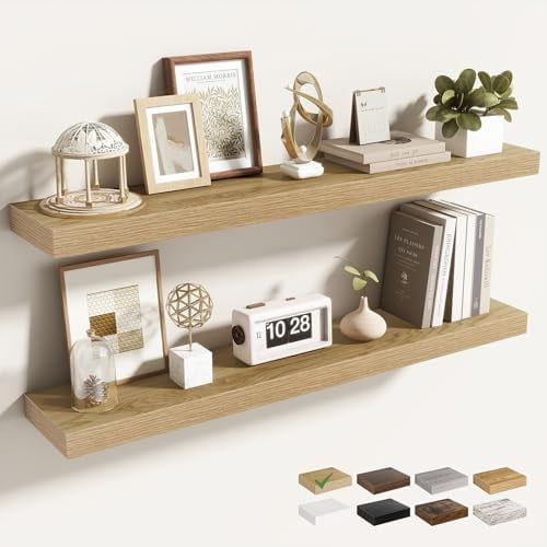 36 Inch Floating Shelves for Wall 2 Pack, 36" Wall Shelves for Books, Storage, Decor, Wall Mounted Floating Shelf with Invisible Brackets for Kitchen, Living Room, Oak