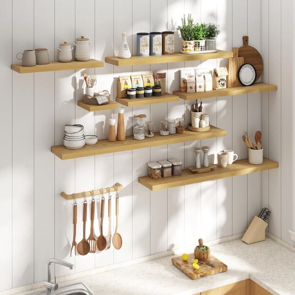 36 Inch Floating Shelves for Wall Set of 2, 8"D Wood Grain Bathroom Shelves with Invisible , Easy Install Engineered Wood Storage Shelves for Kitchen, Living Room, Bedroom, Oak Finish