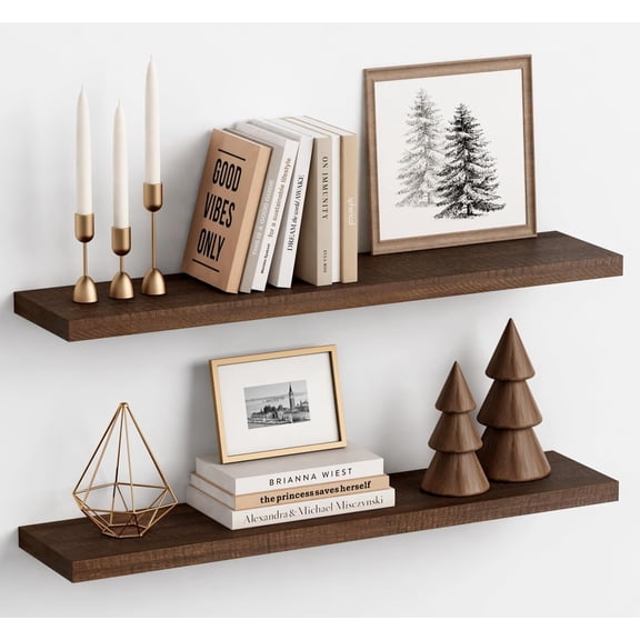 36 Inch Floating Shelves for Wall Set of 2, Large Long Wall Shelves for Living Room Decor, Walnut Brown en Hanging Shelves for Bedroom Kitchen Bathroom Office Books Pictures (Dark )