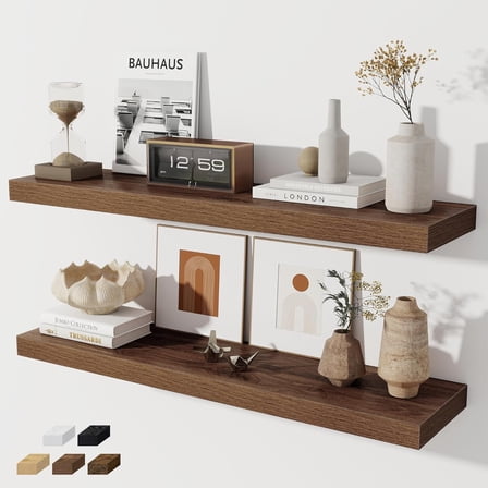36 Inch Floating Shelves, Wall Shelves Set of 2 for Bathroom/Living Room/Bedroom/Kitchen, Wall Mounted Floating Shelf for Home Decor with Invisible Brackets, Walnut
