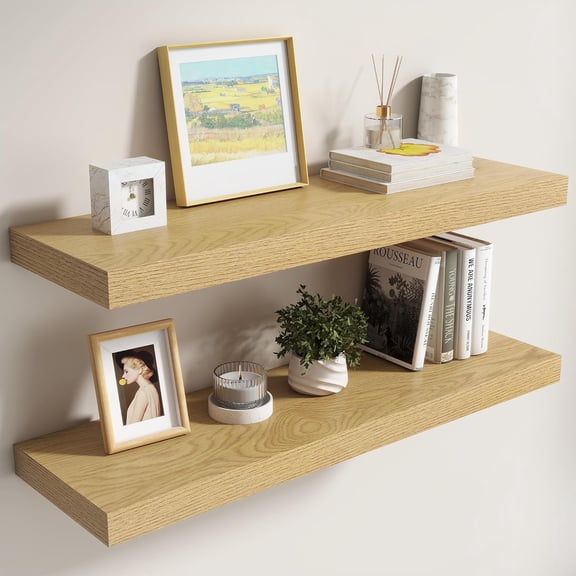 36 Inch Floating Shelves for Wall,8 Inch Deep Floating Shelves,36" W x 8" D Wall Shelves for Bedroom,Living Room,Kitchen,Bathroom,Oak Color,Set of 2