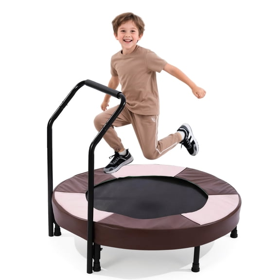 36-Inch Foldable Mini Trampoline, Indoor & Outdoor Rebounder, Foam Handle, Thick Protective Cover, Balance Exercise for Ages 1-6
