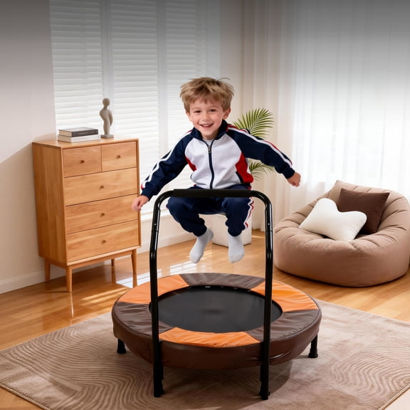 36 Inch Foldable Mini Trampoline, Indoor and Outdoor Rebounder for Kids,Toddler Trampoline Easy to Assemble, with Foam Handle and Safe Thickened Cover, Birthday Gift for Boys & Girlsfor Ages 1-6