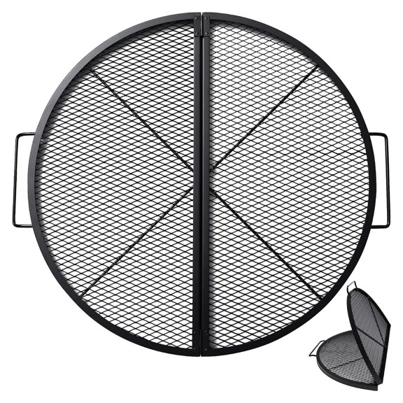 36 Inch Folding Campfire Grill Grate, Round Iron Cooking Grid with Handles, Portable Outdoor Fire Ring Accessory for Steak, Fish, Veggies, Large Capacity 66lbs for Camping, Hiking, Backyard