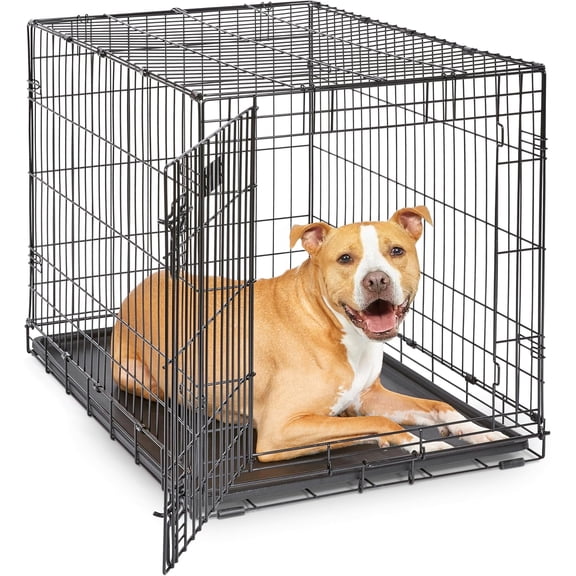 36 Inch Folding Metal Dog Crate, Single Door Pet Kennel with Divider Panel and Removable Tray for Intermediate Dogs, Black