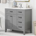 thumbnail image 1 of 36-Inch Freestanding Gray Bathroom Vanity with Ceramic Sink, 3 Drawers & Cabinet Storage, Solid Wood Frame, Waterproof Design (Assembly Required), 1 of 9