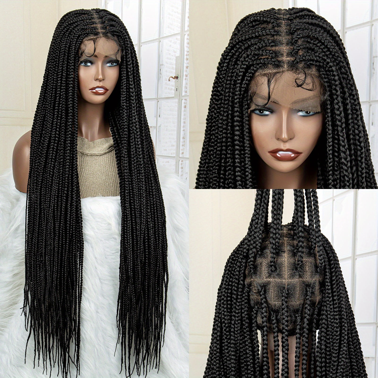 36 Inch Full Lace Extra Long Braided Synthetic Wigs Box Braided Wigs ...