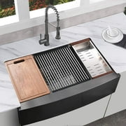 36 Inch Gunmetal Black Farmhouse  Stainless Steel Apron Front Workstation Kitchen Sink 16 Gauge