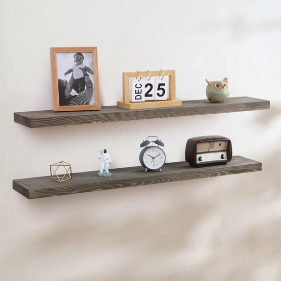 36 inch Handcrafted European Pine Natural Rustic Wooden Floating Shelves Wall Mounted Set of 2, Gray