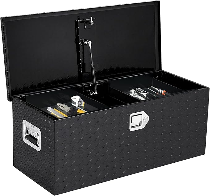 36 Inch Heavy Duty Aluminum Diamond Plate Tool Box Pick Up Truck Bed RV Trailer Toolbox Waterproof Square Storage Organizer with Side Handle, Lock and Keys -36"x 15"x 14", Black