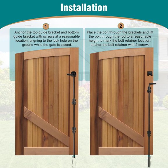 36 Inch Heavy Duty Gate Drop Rod for Gates,Gate Cane Bolt Drop Rod Hardware Ground Latch for Wooden Fences, 36 Cane Bolt Gate Drop Rod,Black Solid Steel(2 Pack for Gate Drop Rod)