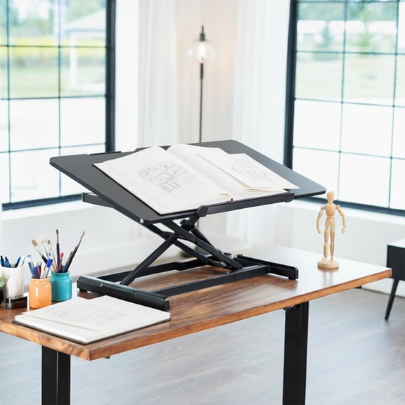 36 Inch Height Adjustable Tilting Standing Desk Converter with Pneumatic Lift for Ergonomic Workspace