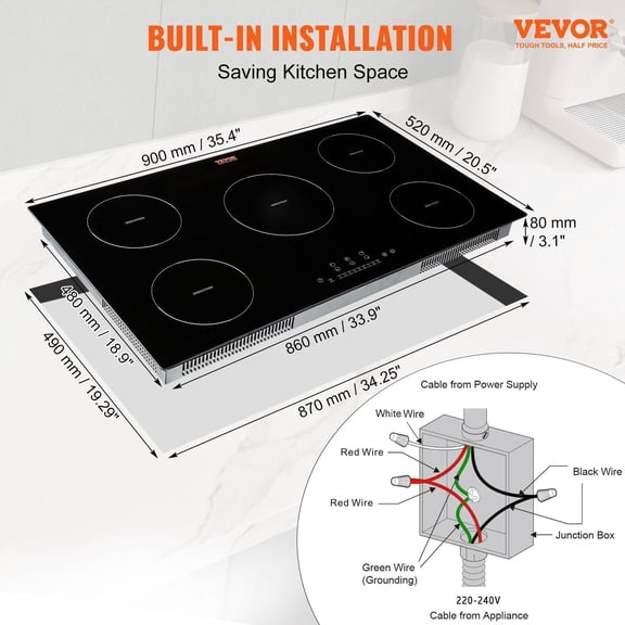 36-Inch Induction Cooktop, 5 Burners, 9200W Magnetic Stove Top with Over-Temperature Protection & Touch Control