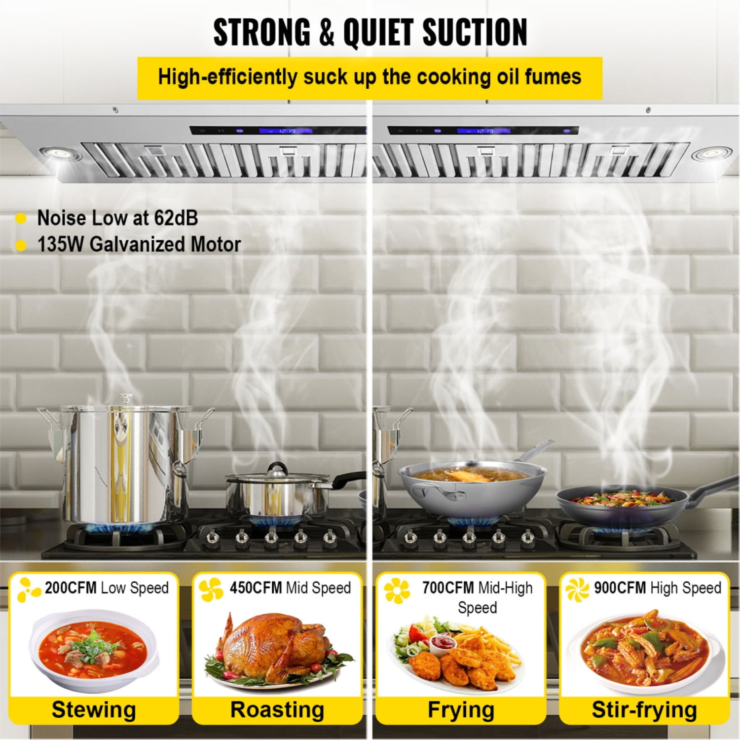 36 Inch Insert Range Hood  900CFM 4 Speed Stainless Steel Built  in Kitchen Vent with Touch   Remote Control  LED Lights  Baffle Filters  Ducted Ductless Convertible  ETL Listed