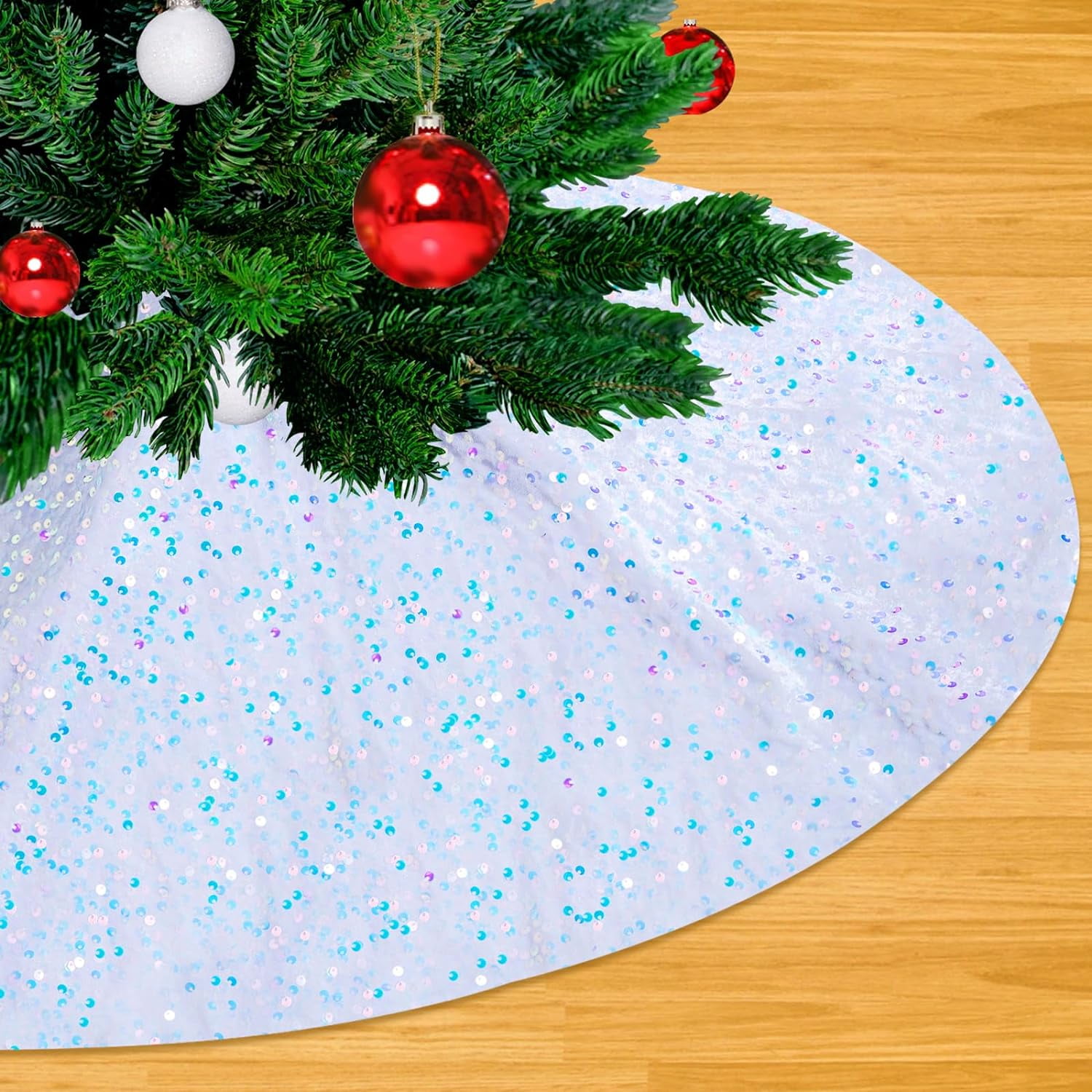 36 Inch Iridescent White Christmas Tree Skirt Festive Holiday