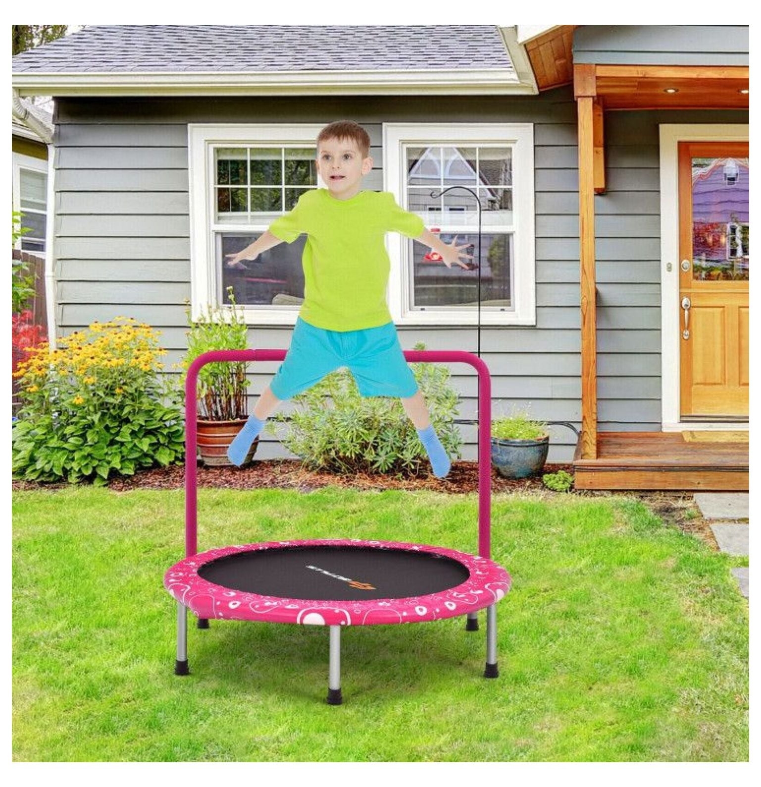 36 Inch Kids Trampoline Mini Rebounder with Handrail, Foldable