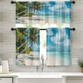 thumbnail image 1 of 36 Inch Kitchen Curtains Beach Ocean Window Curtains and Valances Set of 3, Tropical Plants Blue Sea Summer Coastal Short Tier Curtain, Vintage Small Kitchen Decor, 1 of 6