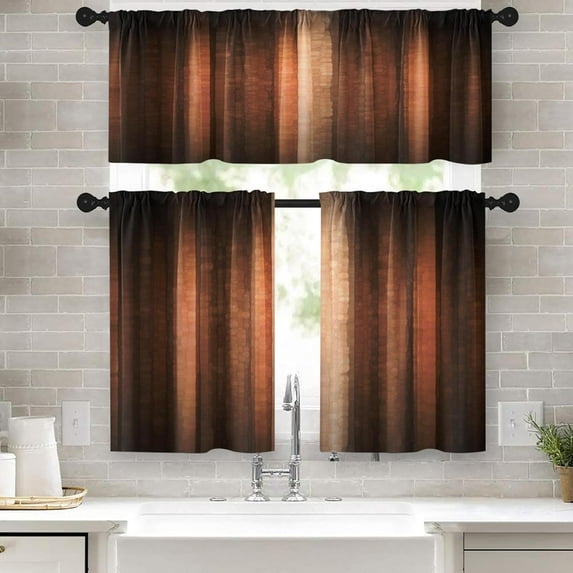 36 Inch Kitchen Curtains Brown Orange Copper Window Curtains and Valances Set of 3, Abstract Glass and Vintage Stripe Design Short Tier Curtain for Kitchen,Vintage Small Kitchen Decor