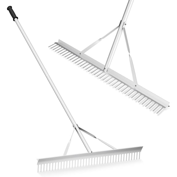36-Inch Landscape Rake, Heavy-Duty Aluminum Rake w/ Head, 36 Tines, 68" Long Handle, Yard Rake for Loosening Soil, Landscaping Lawn Care, Garden Lake Pond Beach Care, Metal Rakes Tool