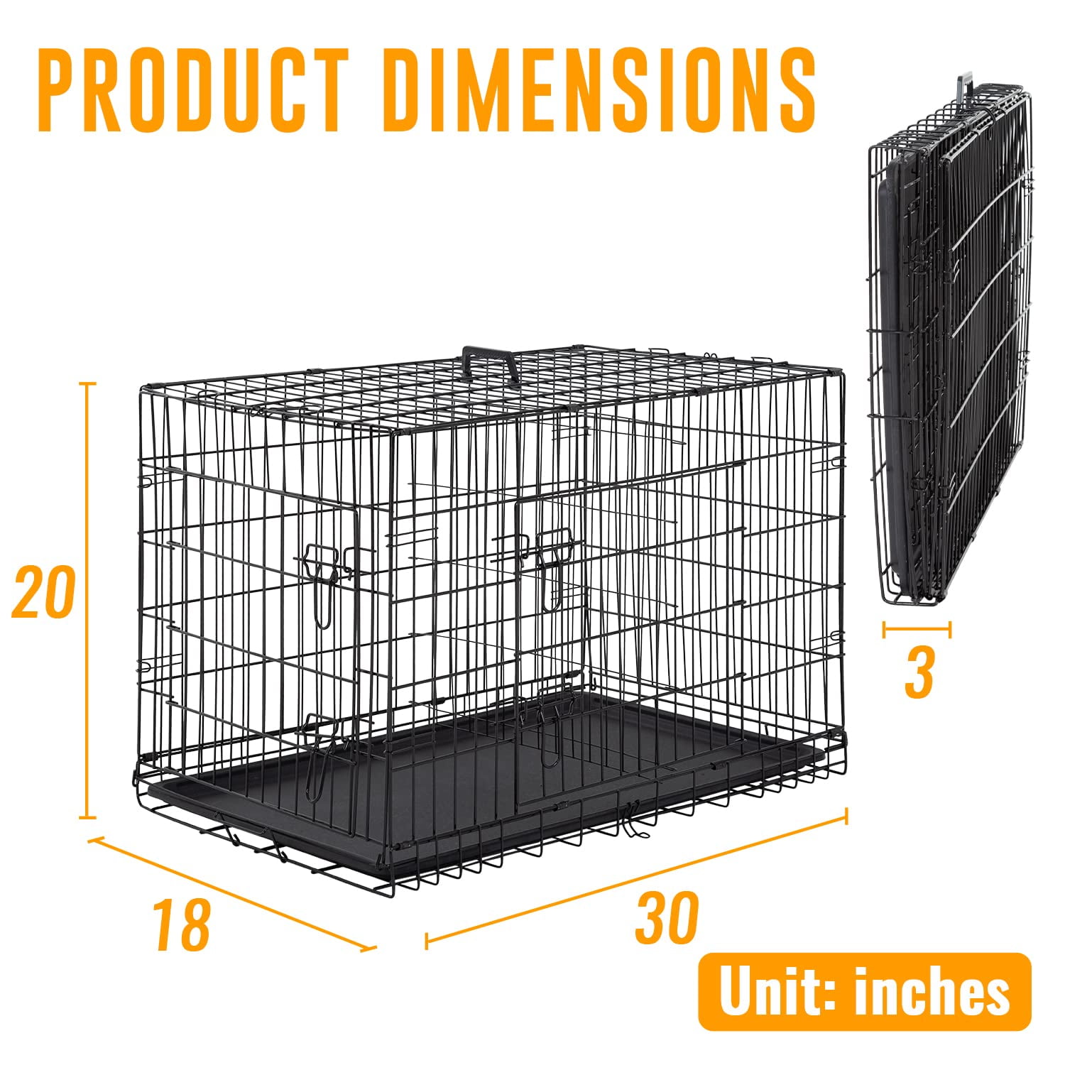 36 Inch Large Dog Crate with Divider Panel, Double Door Folding Metal ...