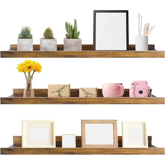 36 Inch Large Floating Shelves for Wall Set of 3, Rustic Picture Ledge Wall Shelf for Bedroom Kitchen Bathroom Living Room Nursery Display, 3 Different Sizes