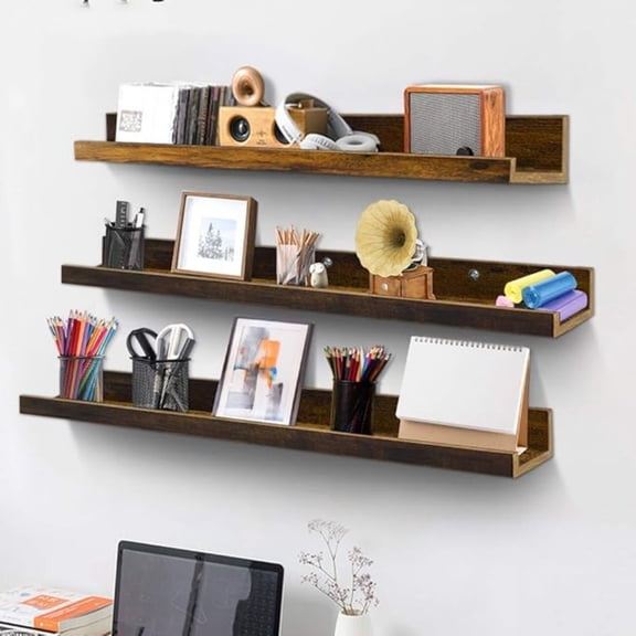 36 Inch Large Floating Shelves for Wall Set of 3, Rustic Picture Ledge Wall Shelf for Bedroom Kitchen Bathroom Living Room Nursery Display, 3 Different Sizes