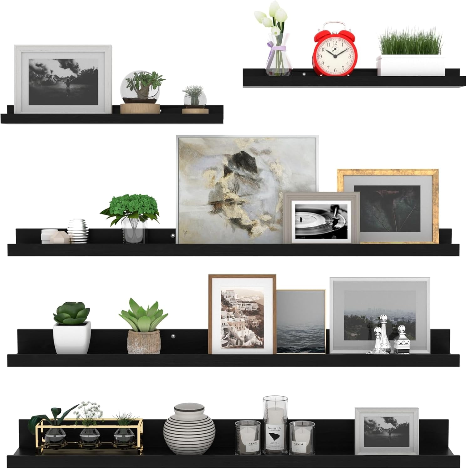 36 Inch Large Floating Shelves for Wall Set of 5, Black Wood Wall ...