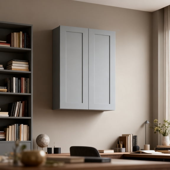 36 Inch Laundry Room Cabinets Wall Mounted, Solid Wood Over The Toilet Storage Cabinet, Bathroom Organizer Cabinets with 2 Shaker Door & Shelves, Easy to Assemble for Kitchen, Garage - Dark grey