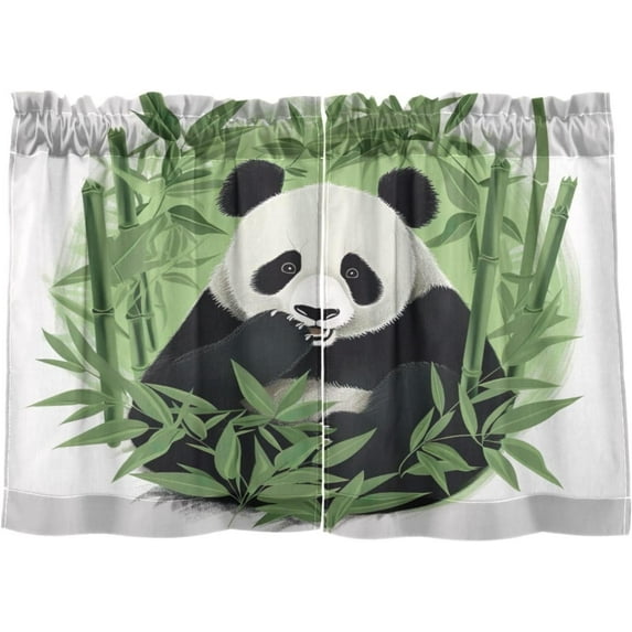 36 Inch Length Kitchen Curtains Cute Panda 2 Panels Half Window Sheer Curtains Rod Pocket Farmhouse Short Drapes for Bathroom Cafe Basement Home Decor