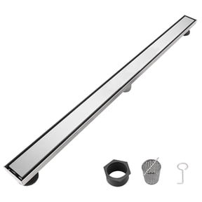 36 Inch Linear Shower Drain Brushed Nickel 2-in-1 Flat & Tile Insert Removable Cover 304 Stainless Steel with Hair Strainer & Leveling Feet