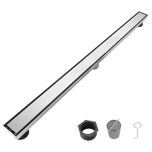 36 Inch Linear Shower Drain Brushed Nickel 2-in-1 Flat & Tile Insert Removable Cover 304 Stainless Steel with Hair Strainer & Leveling Feet