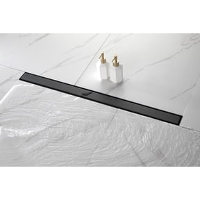 36 Inch Linear Shower Drain Matte Black 304 Stainless Steel 2-in-1 Flat & Tile Insert Cover with Hair Strainer Leveling Feet