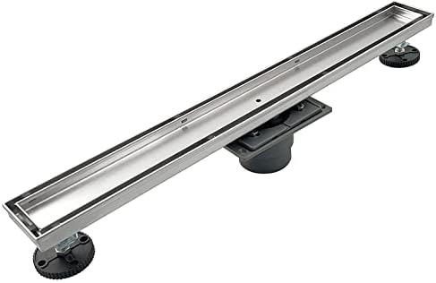 Linear Shower Drain 48-inch - Matte Black Stainless Steel With Tile Insert Panel, Adjustable Feet Adjustable Feet Shower Drain
