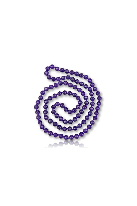 36 Inch Long 7.5-8MM Polished-Fininsh Genuine Amethyst Endless Infinity Opera Length Chakra Mala Beaded Strand Necklace.