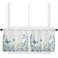 thumbnail image 1 of 36 Inch Long Tier Curtains for Kitchen, Daisy Butterfly Dragonfly Watercolor Bathroom Window Curtains Rod Pocket Short Curtains Window Treatment Tiers for Living Room Farmhouse 2 Panels, 1 of 5