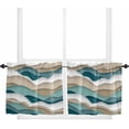 thumbnail image 1 of 36 Inch Long Tier Curtains for Kitchen, Turquoise Brown Ombre Abstract Geometric Ocean Waves Bathroom Window Curtains Rod Pocket Short Curtains Window Treatment Tiers for Living Room 2 Panels, 1 of 5
